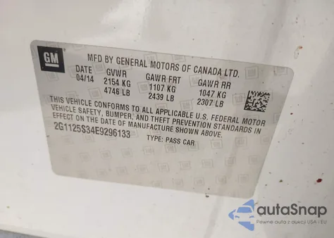 2014 Chevrolet Impala 2Lt from USA, damaged, VIN 2G1125S34E9296133